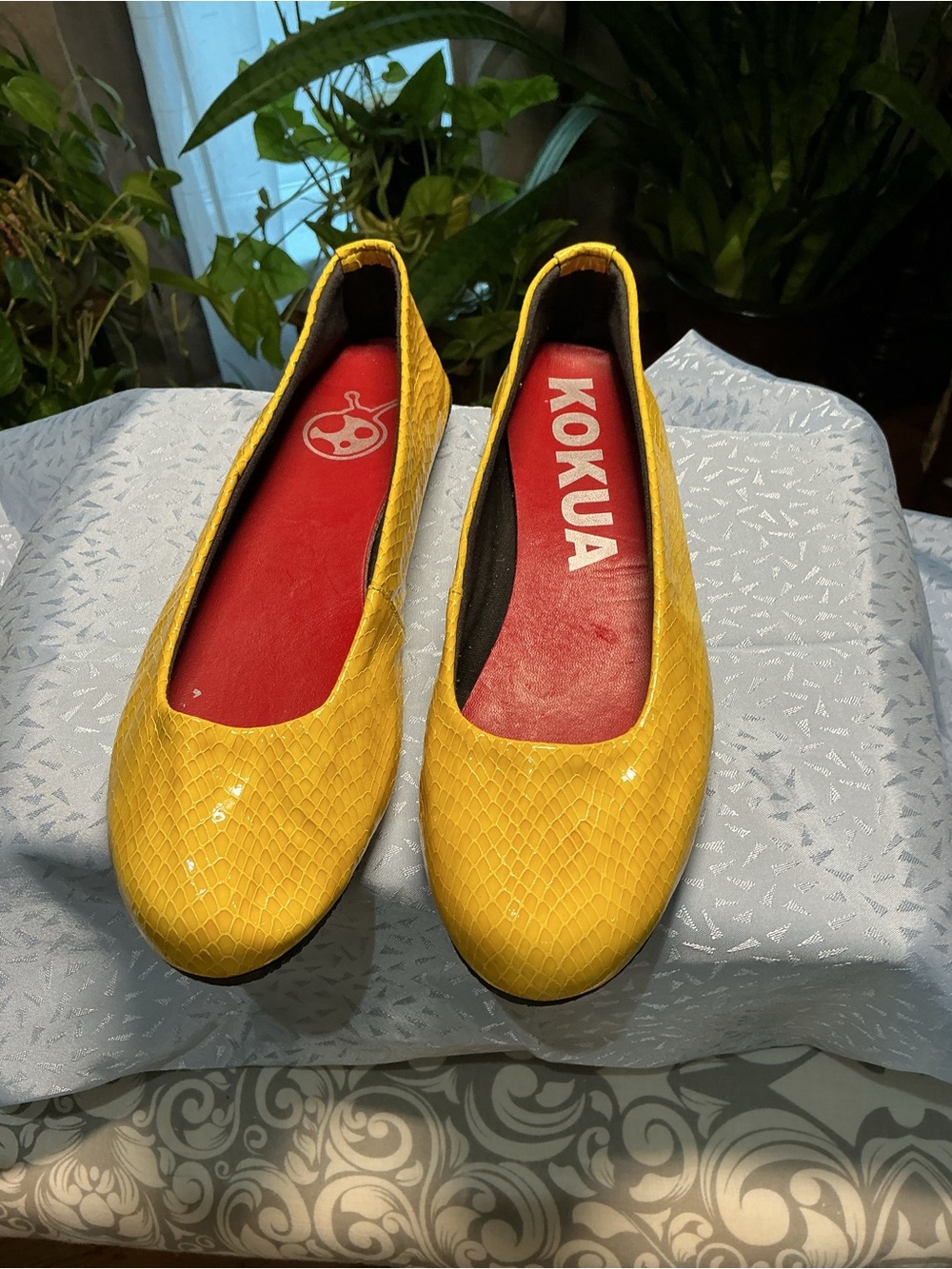 Yellow Snake-Embossed Ballet Flats — Women’s Slip-On Comfort